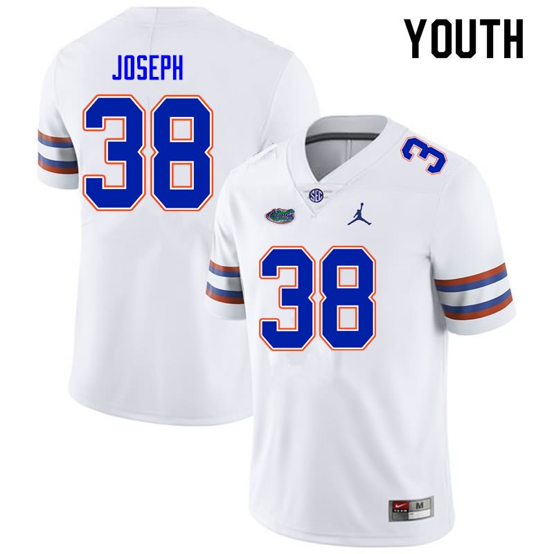 Youth NCAA Florida Gators Carlson Joseph #38 Stitched Authentic Nike White College Football Jersey GBC5665EV